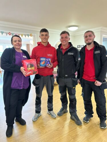 The team playing at being the Easter Bunny!